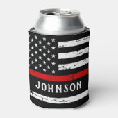 Firefighter Flag Personalized Thin Red Line Can Cooler (Can Front)
