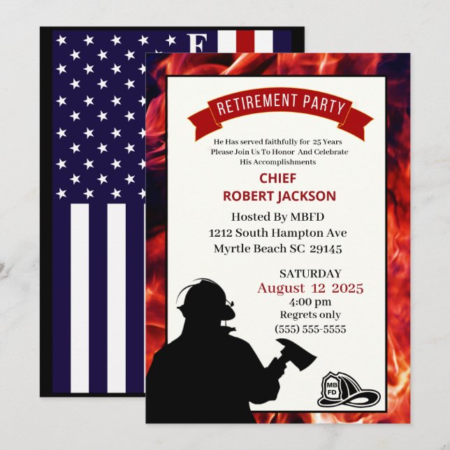 Firefighter Flag Retirement Party Invitation (Front/Back)