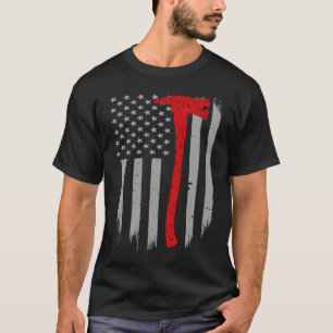 Firefighter Flag Thin Red Line Firefighter Axe T-Shirt