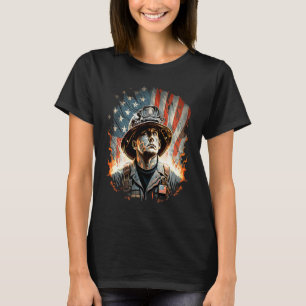 Firefighter Fourth Of July Fireman Flag Grunt Patr T-Shirt