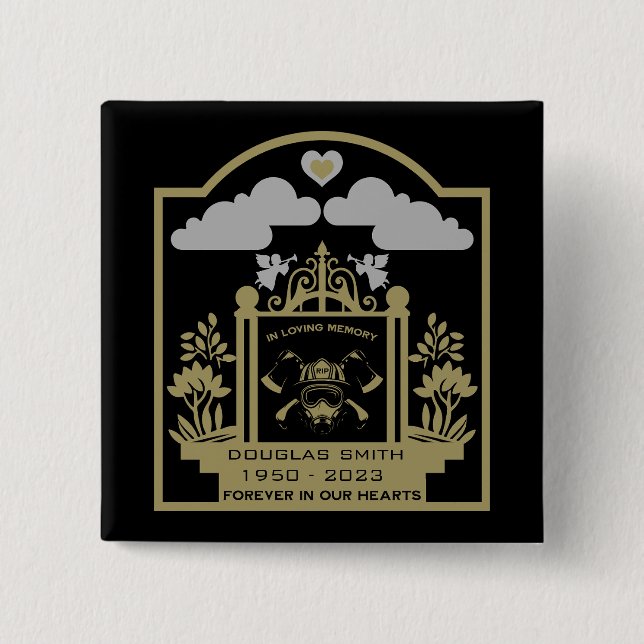 Firefighter Funeral Memorial Gift 2 Inch Square Button (Front)