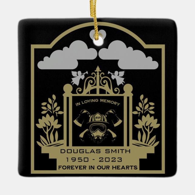 Firefighter Funeral Memorial Gift Ceramic Ornament (Front)
