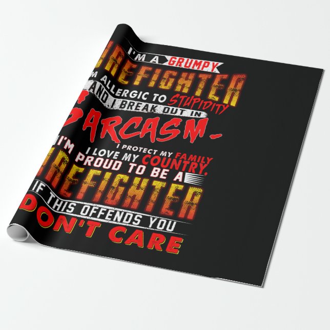 Firefighter Gift | I'm A Grumpy Firefighter Wrapping Paper (Unrolled)