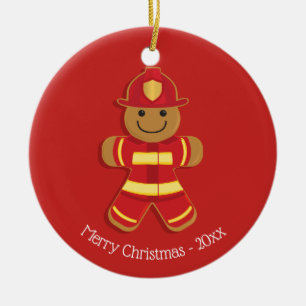 Firefighter Gingerbread Person   Ceramic Ornament