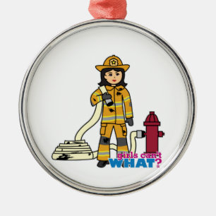 Firefighter Girl - Brunette Metal Ornament
