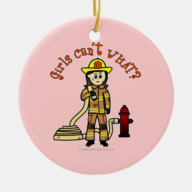 Firefighter Girl Ceramic Ornament (Front)