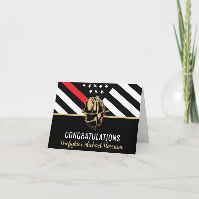  Firefighter Graduation Fire Academy Red Line Flag Card (Front)