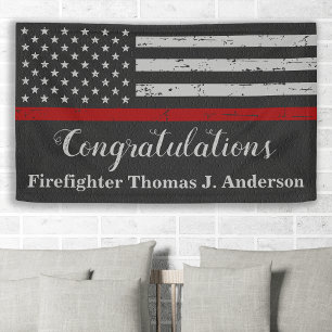 Firefighter Graduation Party Rustic Thin Red Line Banner