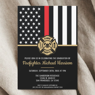 Firefighter Graduation Red Flag Fireman Invitation