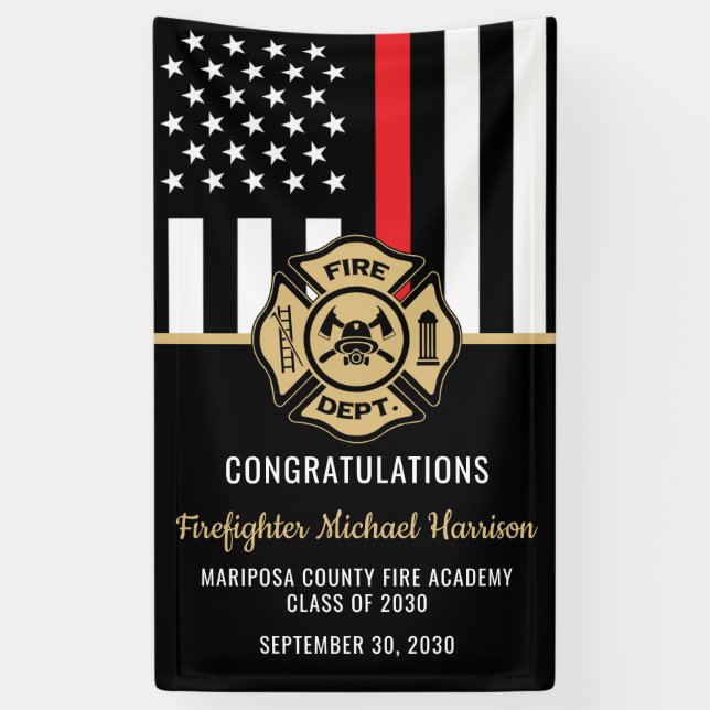 Firefighter Graduation Red Flag Fireman Party Banner (Vertical)