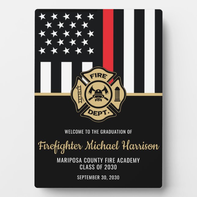 Firefighter Graduation Red Flag Fireman Welcome Plaque (Front)