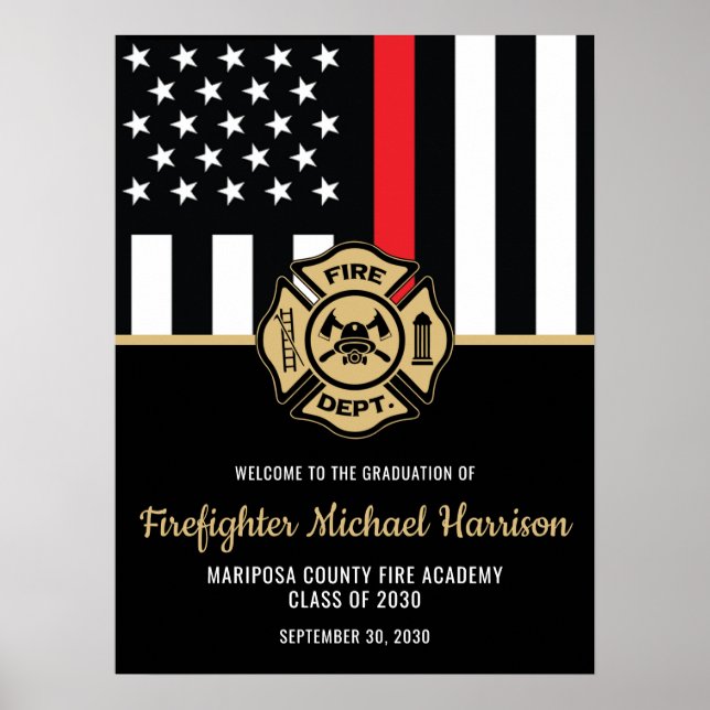 Firefighter Graduation Red Flag Fireman Welcome Poster (Front)