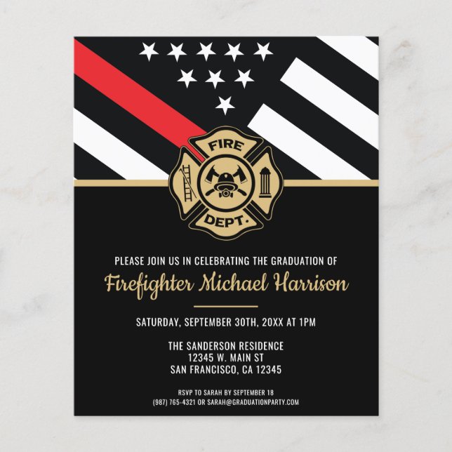 Firefighter Graduation Red Line Flag Invitation Flyer (Front)