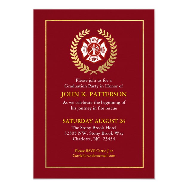Firefighter Graduation Thin Red Line Fireman Party Invitation