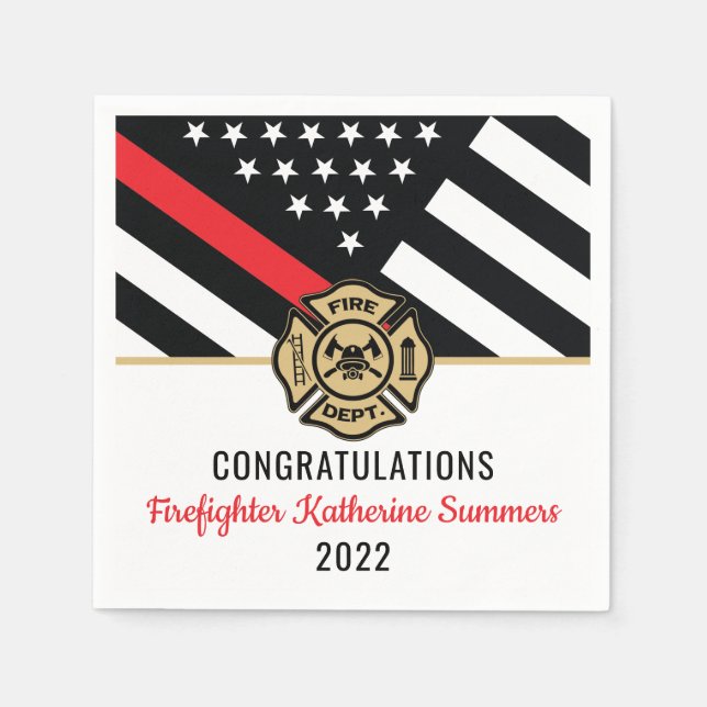 Firefighter Graduation Thin Red Line Fire Academy Napkin (Front)