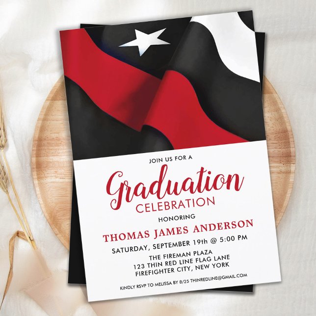 Firefighter Graduation Thin Red Line Fireman Party Invitation (Creator Uploaded)