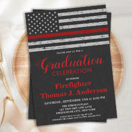 Firefighter Graduation Thin Red Line Flag Fireman Invitation