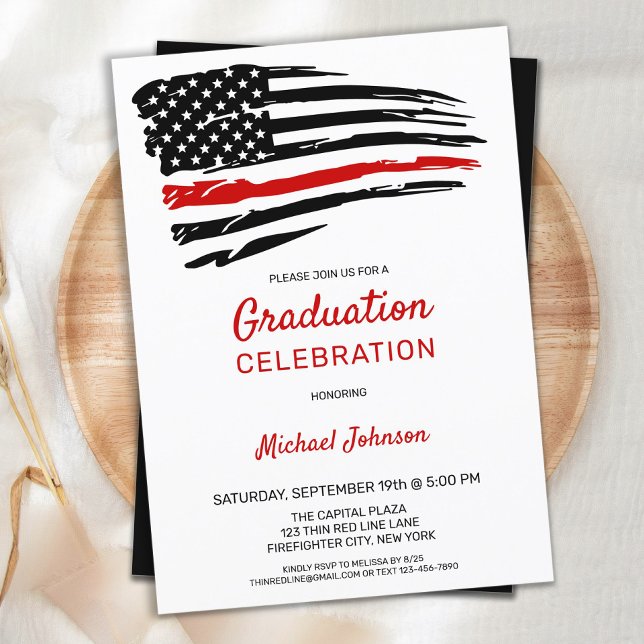 Firefighter Graduation Thin Red Line Flag Party Invitation (Creator Uploaded)
