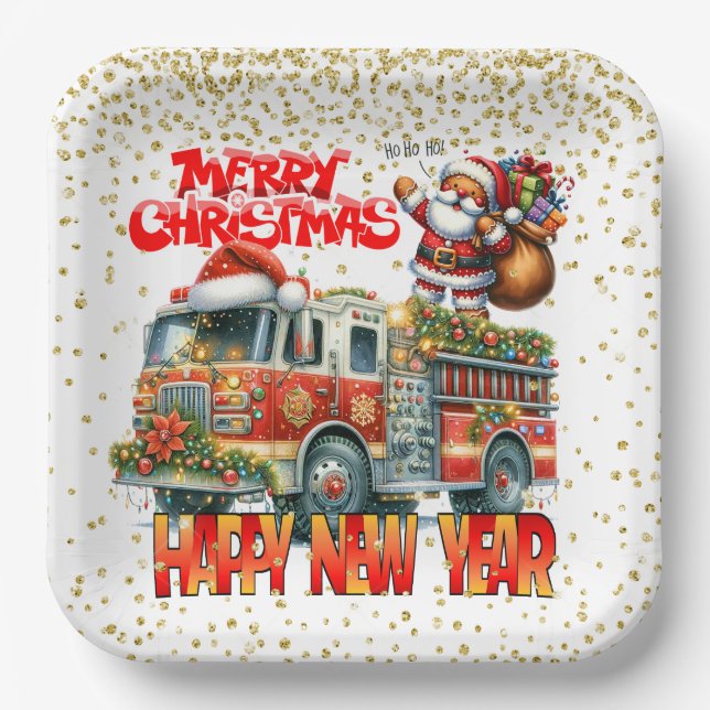 Firefighter Happy New Year  Paper Plate (Front)