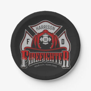 Firefighter Helmet ADD NAME Fire Department Rescue Paper Plate