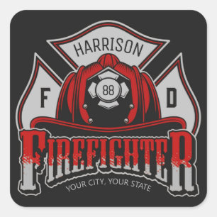 Firefighter Helmet ADD NAME Fire Department Rescue Square Sticker