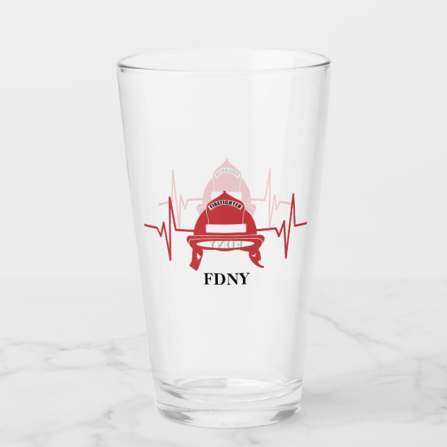 Firefighter Helmet Heartbeat Personalized  Glass (Front)