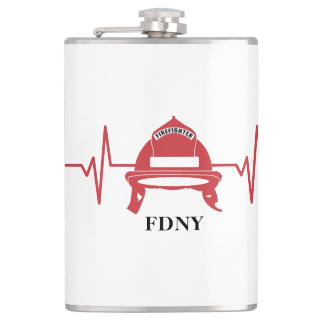 Firefighter Helmet Heartbeat Personalized  Hip Flask (Front)