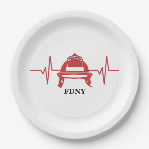 Firefighter Helmet Heartbeat Personalized Paper Plate