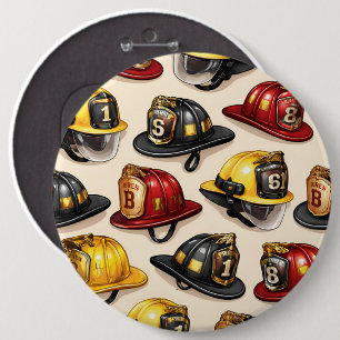 Firefighter helmet pattern fire station department 6 inch round button