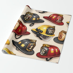 Firefighter helmet pattern fire station wrap wrapping paper