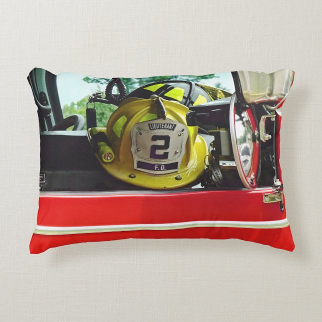 Firefighter Helmets Inside Fire Truck Accent Pillow (Front)