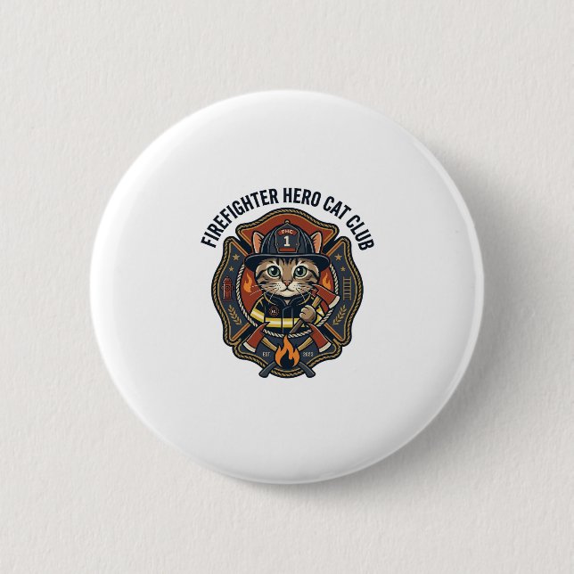 Firefighter Hero Cat Cat Graphic Tee Art - Firefig 2 Inch Round Button (Front)