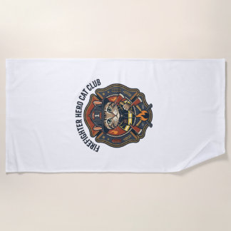 Firefighter Hero Cat Cat Graphic Tee Art - Firefig Beach Towel