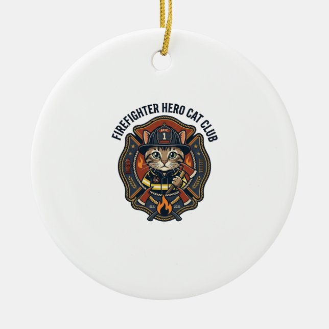 Firefighter Hero Cat Cat Graphic Tee Art - Firefig Ceramic Ornament (Front)