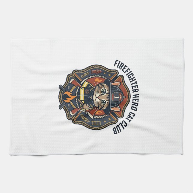 Firefighter Hero Cat Cat Graphic Tee Art - Firefig Kitchen Towel (Horizontal)