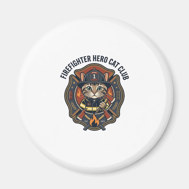 Firefighter Hero Cat Cat Graphic Tee Art - Firefig Magnet (Front)