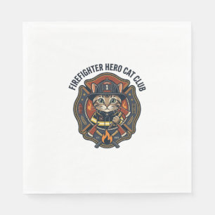 Firefighter Hero Cat Cat Graphic Tee Art - Firefig Napkin