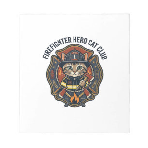 Firefighter Hero Cat Cat Graphic Tee Art - Firefig Notepad