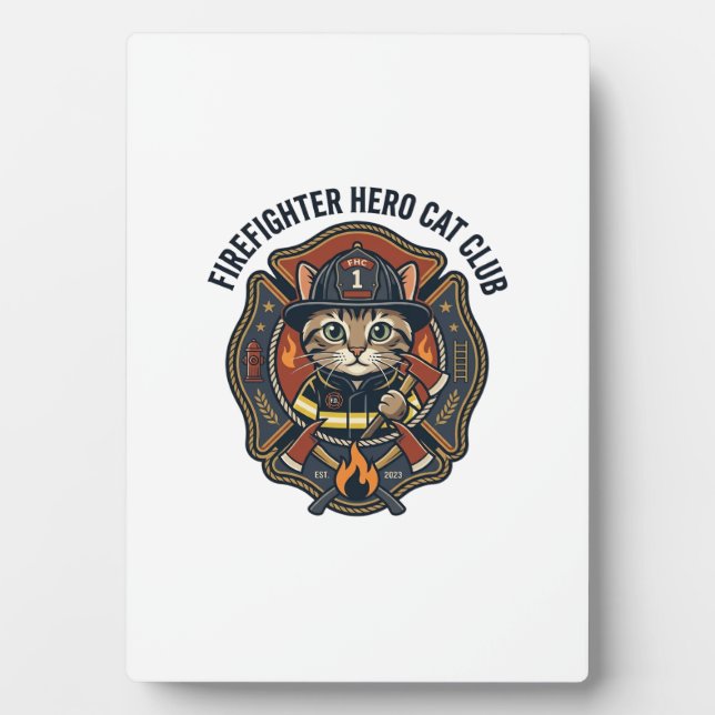 Firefighter Hero Cat Cat Graphic Tee Art - Firefig Plaque (Front)