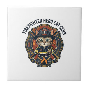 Firefighter Hero Cat Cat Graphic Tee Art - Firefig Tile
