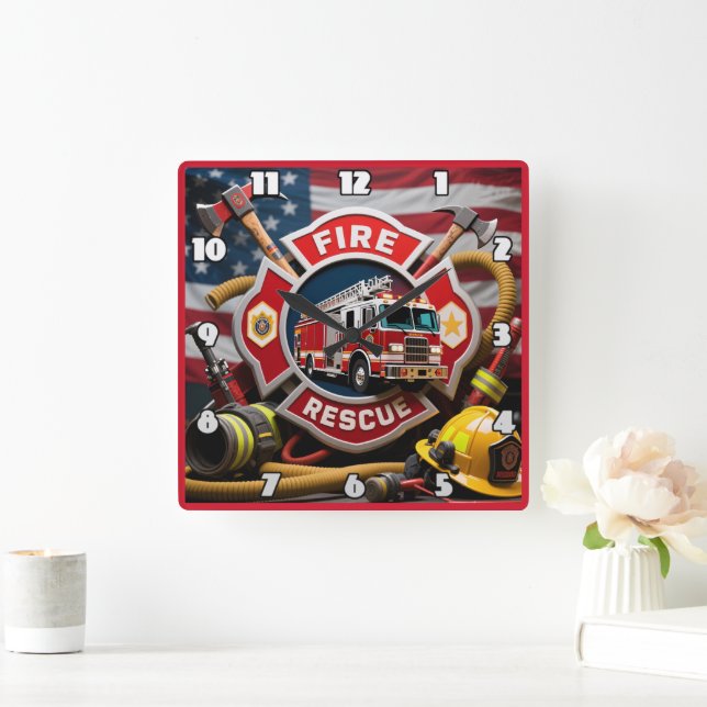 Firefighter Hero Rescue Equipment  Square Wall Clock (Home)