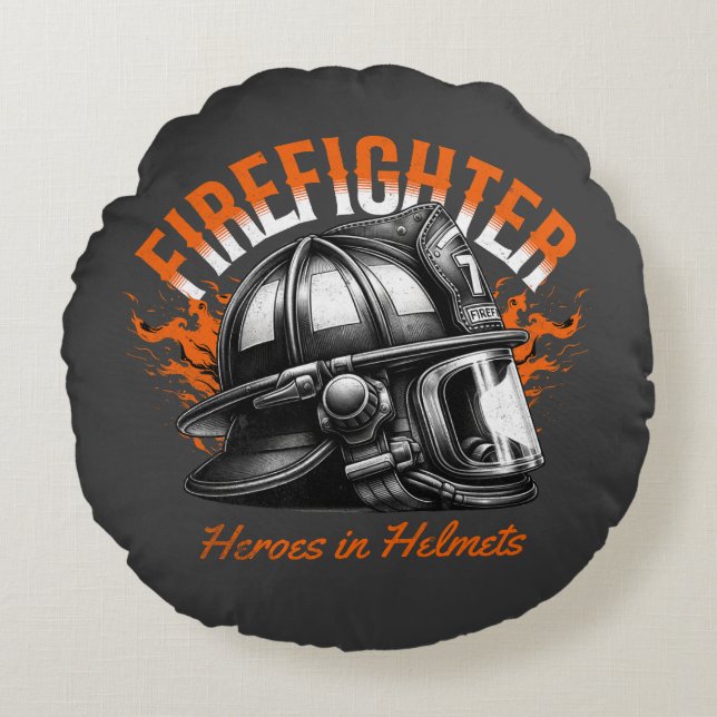 Firefighter Heroes in Helmets Round Pillow (Front)