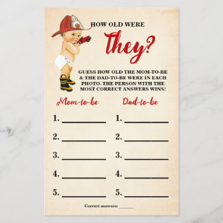 Firefighter How old were They Shower Game Card