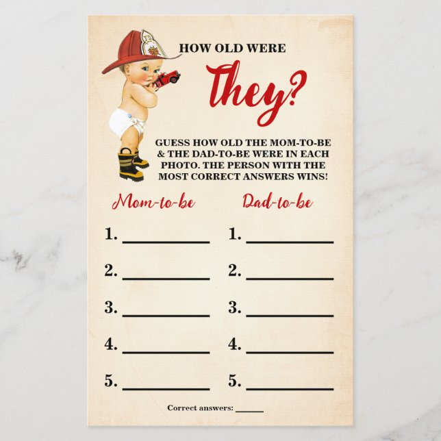 Firefighter How old were They Shower Game Card (Front)