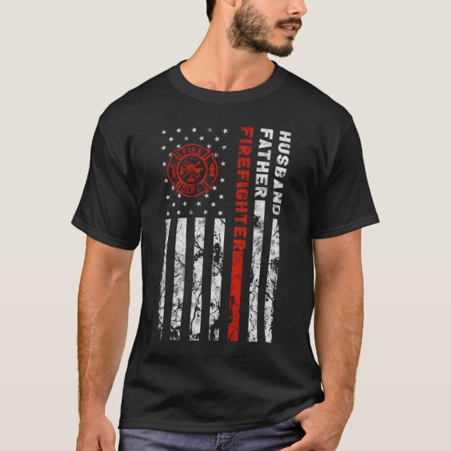 Firefighter Husband Father Fireman Fathers Day T-Shirt (Front)