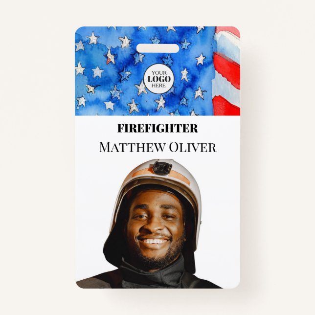 Firefighter ID Photo Flag Logo Badge (Front)