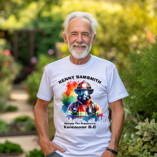 Firefighter in action, colourful backdrop T-Shirt