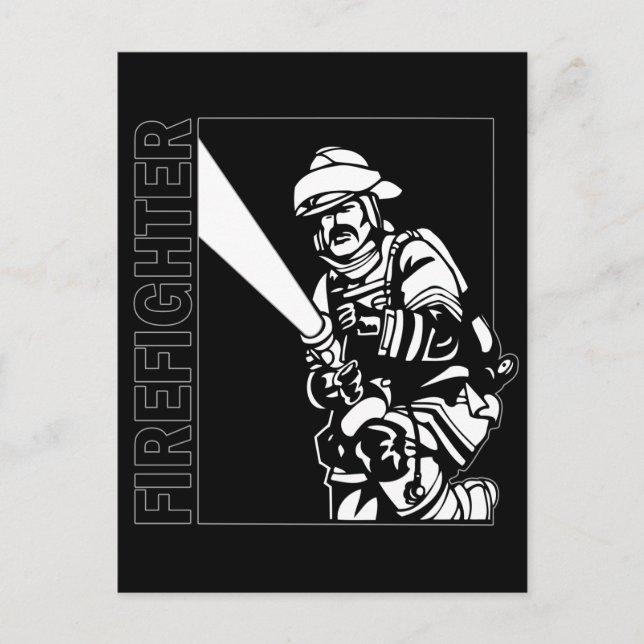 Firefighter in Black and White Postcard (Front)