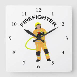 firefighter in sandy-colored wear qua square wall clock