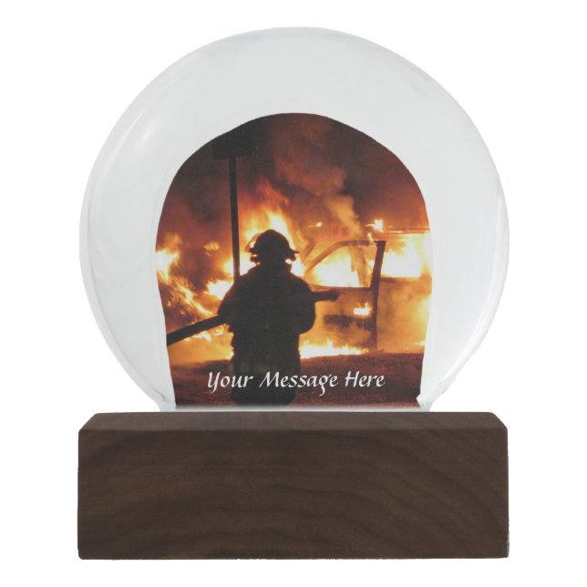 Firefighter In The Flames Snow Globe (Front)